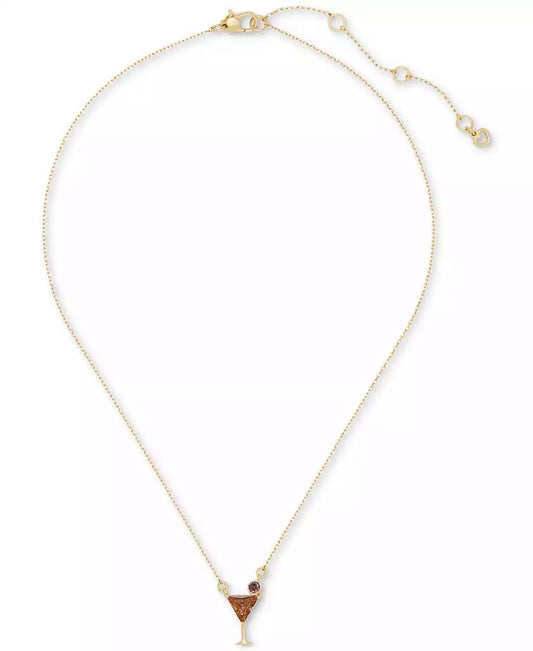 Gold-Tone Color Cubic Zirconia Martini Mini Pendant Necklace, 16" + 3" extender