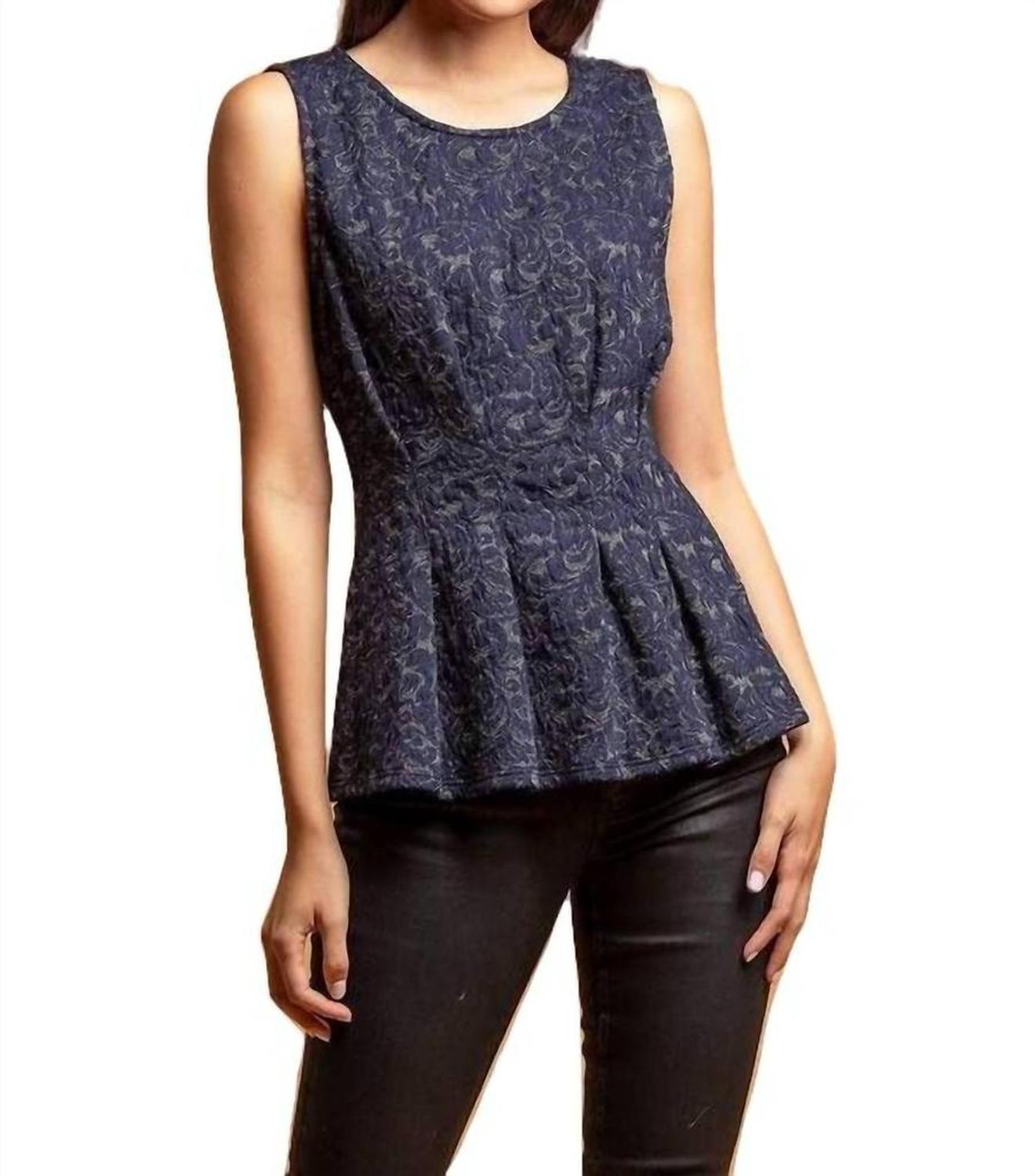 Metallic Peplum Top In Navymotif