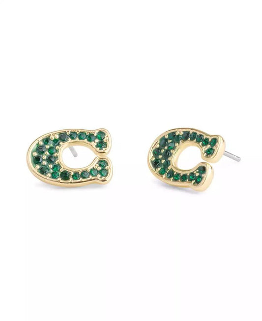 Faux Stone Signature Pavé C Stud Earrings