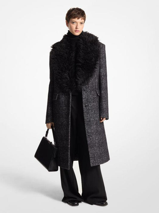 Glen Plaid Silk-Wool Melton and Knitted Mohair Chesterfield Coat