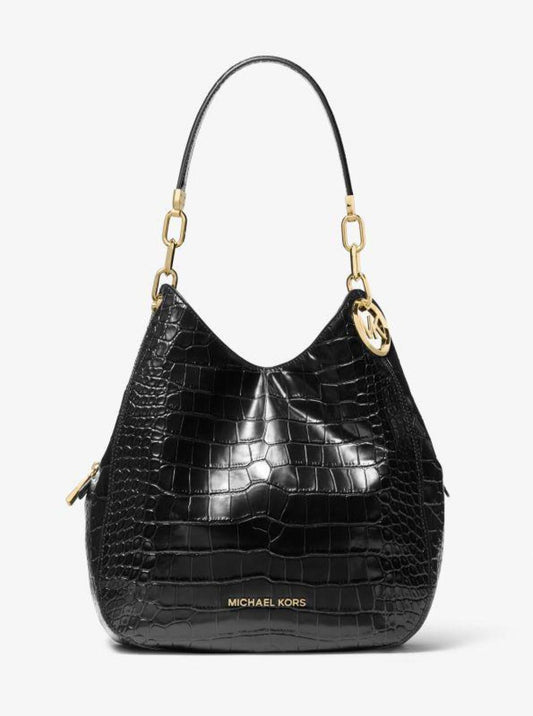 Lillie Large Crocodile Embossed Leather Shoulder Bag