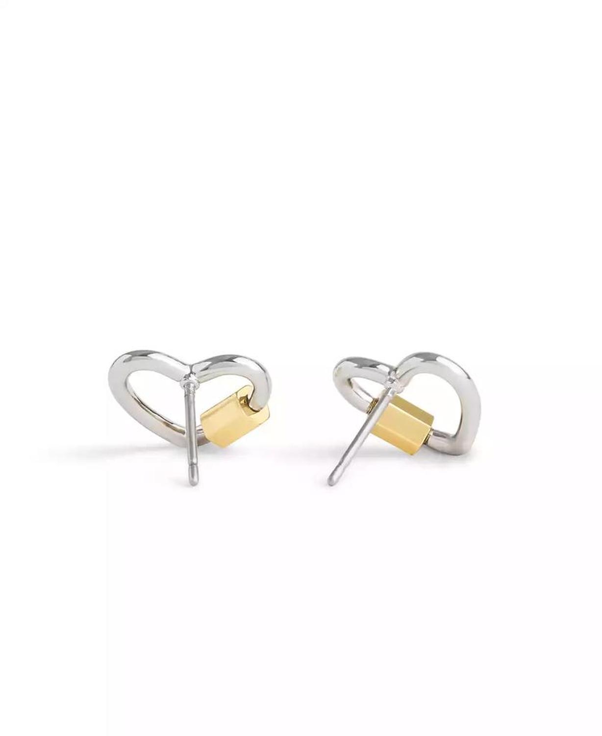 Two-Tone Signature Carabiner Heart Stud Earrings