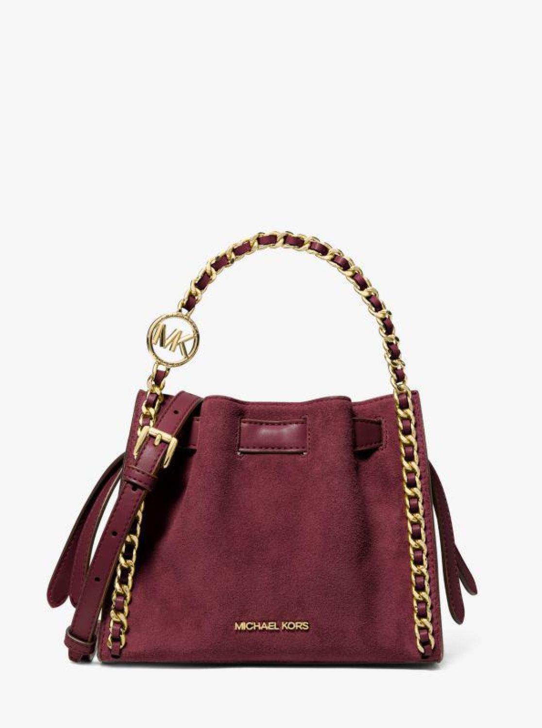 Mina Small Suede Logo Chain Crossbody Bag