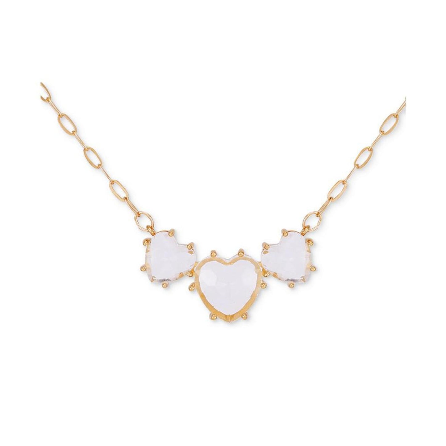 Triple Heart-Shape Stone Statement Necklace, 16" + 2" extender