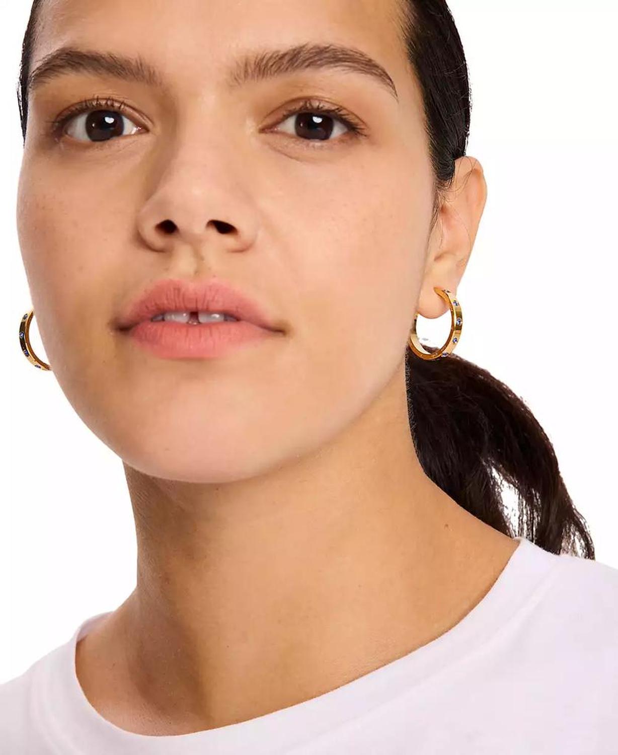 Gold-Tone Small Color Pavé Hoop Earrings, 1"