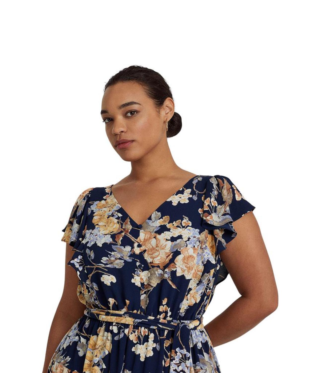 Plus Size Floral Bubble Crepe Dress