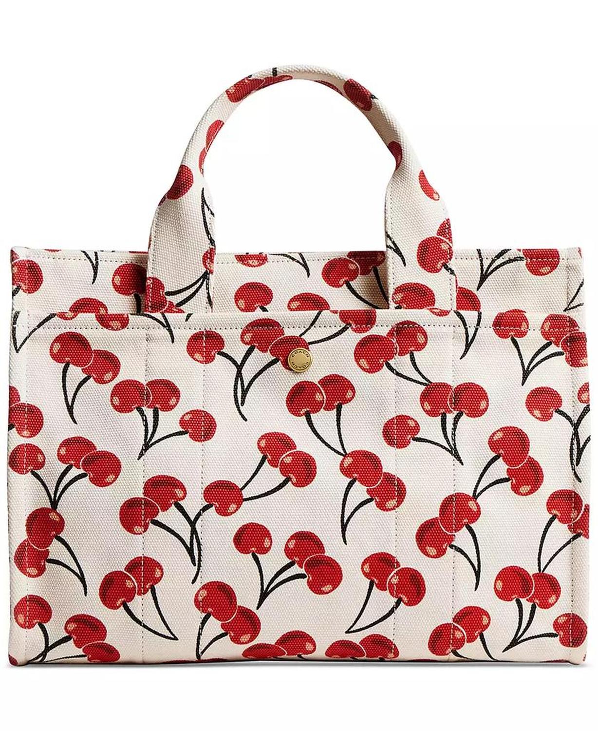 Cherry-Print Canvas Cargo Tote