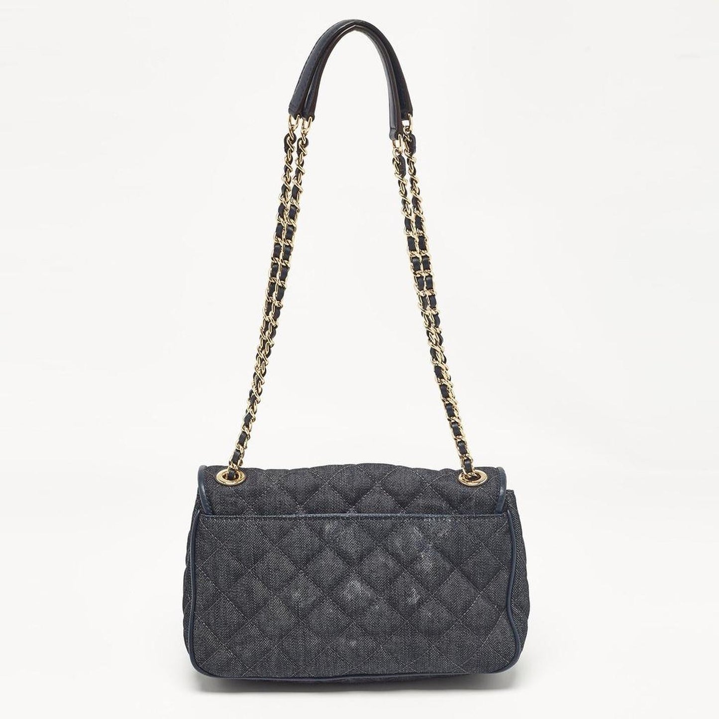 Michael Kors Navy Blue Quilted Denim And Leather Sloan Shoulder Bag