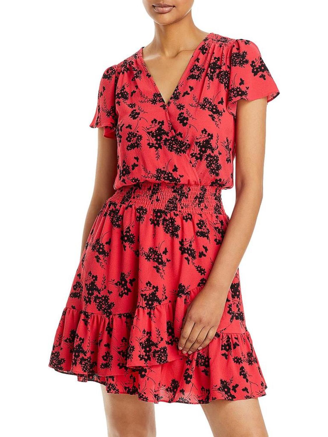 Womens Ruffled Short Fit & Flare Dress