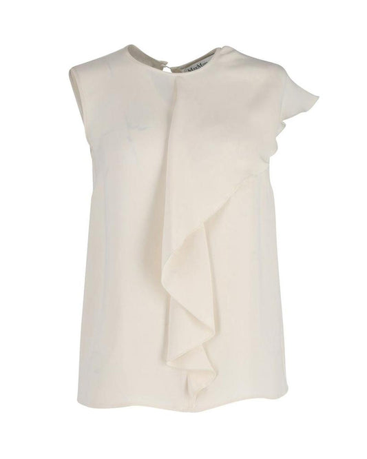 Max Mara Magda Asymmetric Ruffle Blouse In Ivory Silk