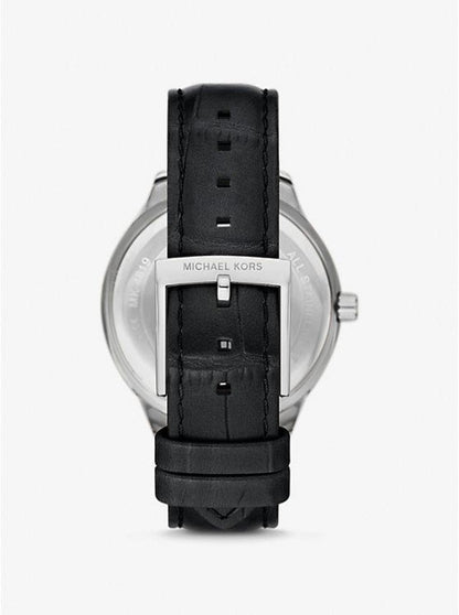 Sage Pavé Silver-Tone and Crocodile Embossed Leather Watch