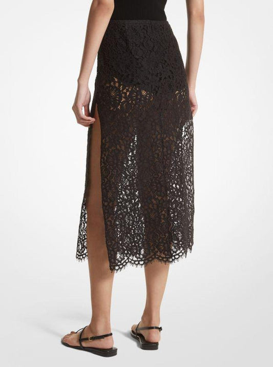 Corded Floral Lace Slit Skirt