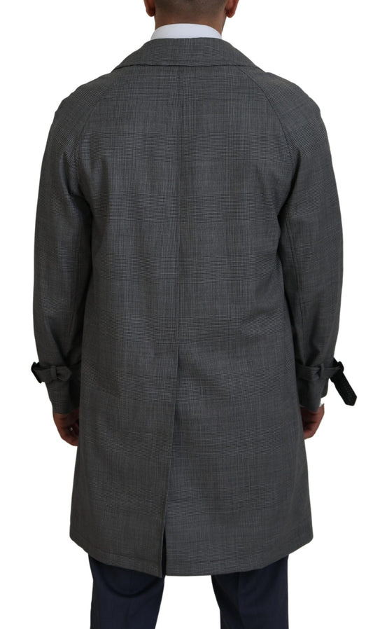 Dolce & Gabbana Elegant Gray Plaid Trench Coat