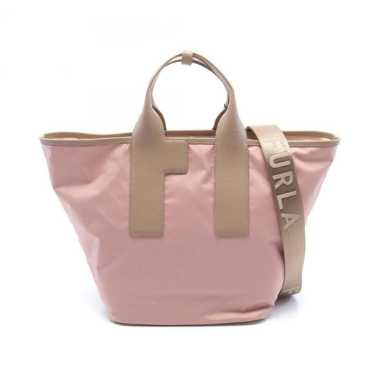 pink Nylon Leather Tote Bag