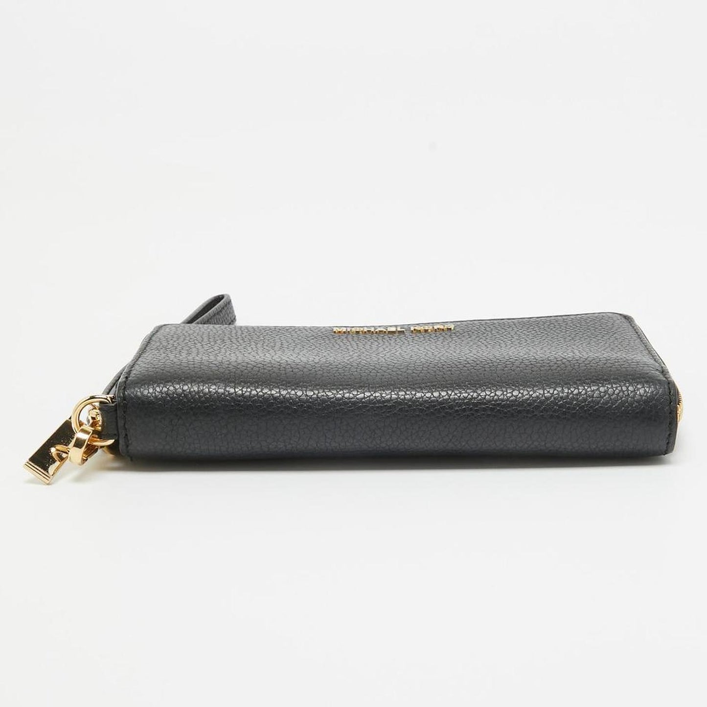 Michael Kors Black Leather Logo Zip Around Wristlet Wallet