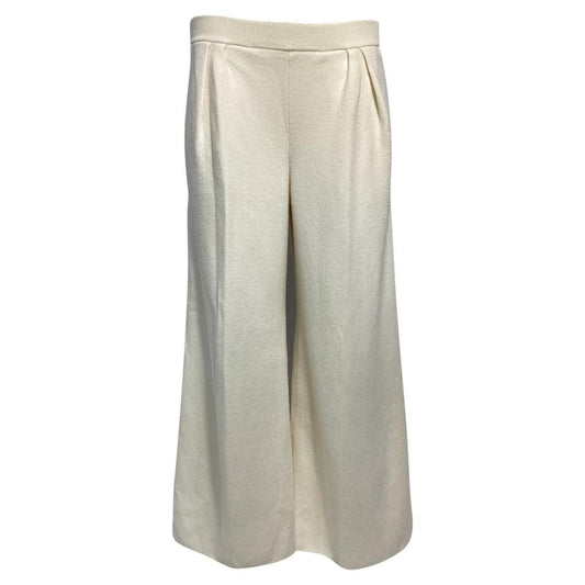 Knitted Wide Leg Pants in Cream Wool