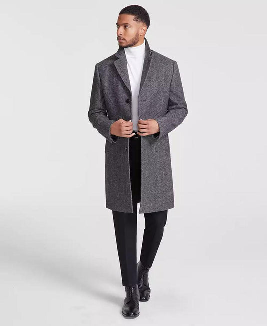 Men's Classic-Fit Wool Blend Herringbone Overcoat