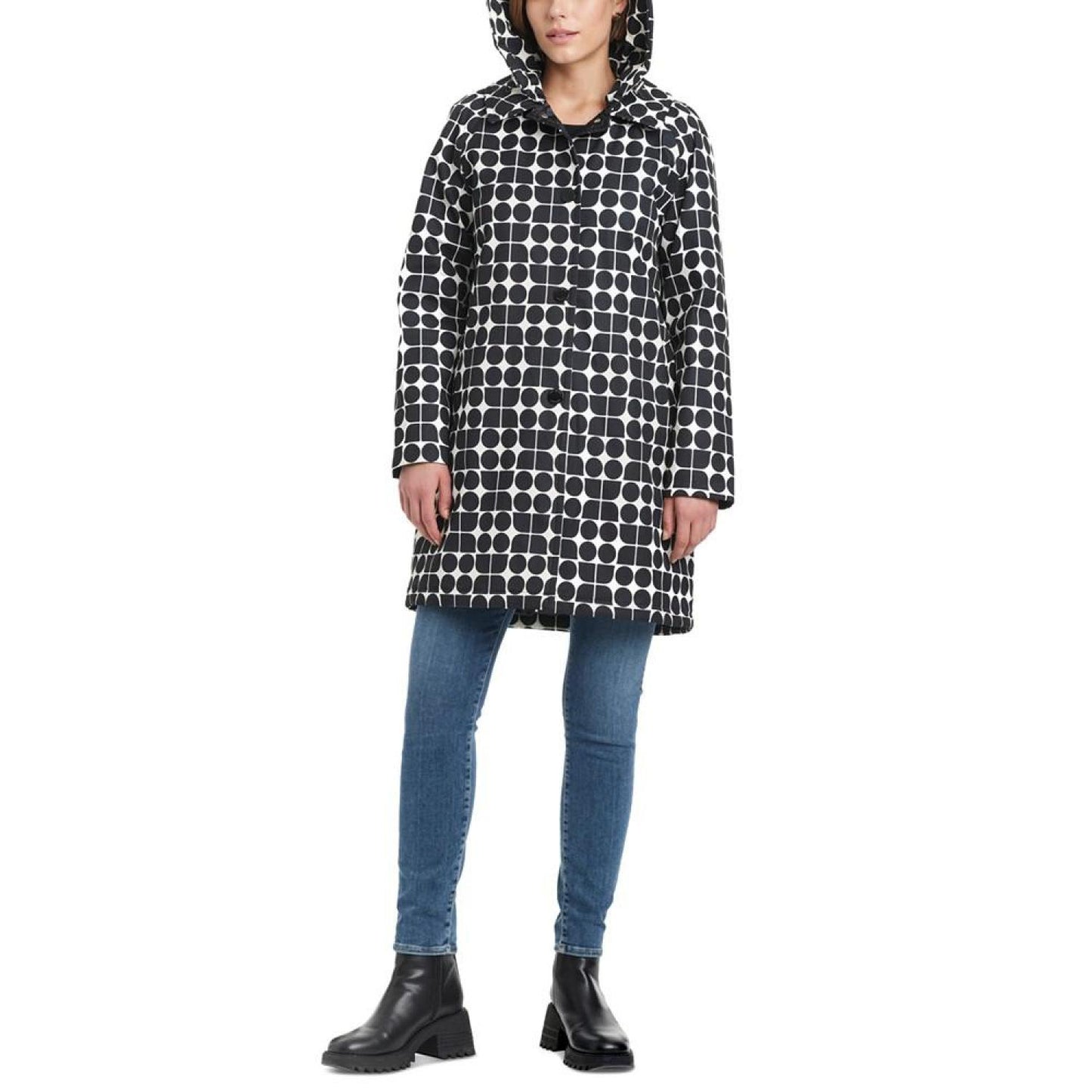 Women's Hooded Printed A-Line Raincoat