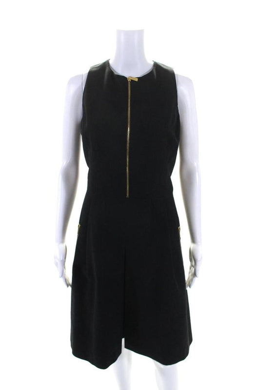 Michael Kors Womens Half Zipper Inverted Pleat A Line Dress Black