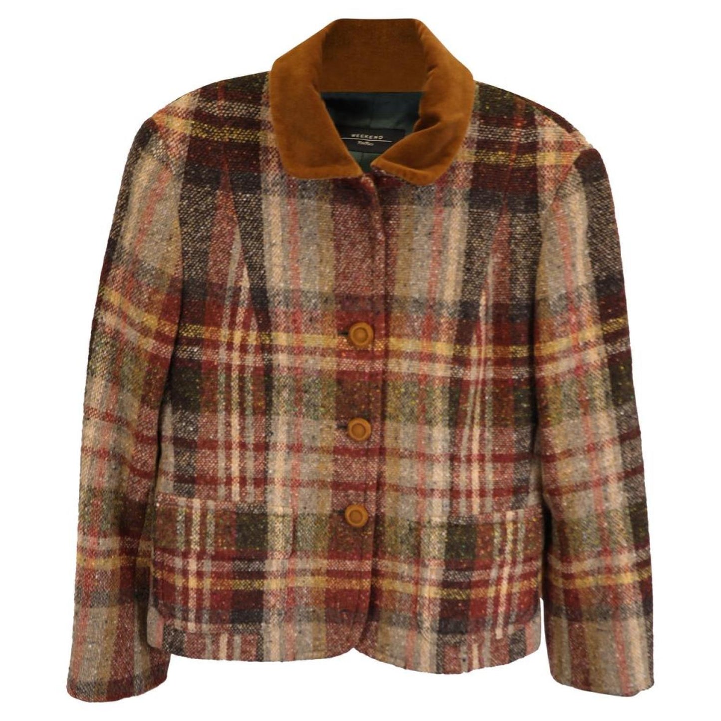 Max Mara Weekend Plaid Button-Front Jacket in Brown Wool