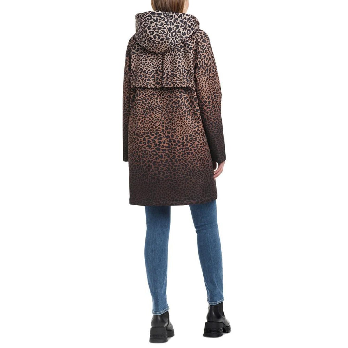 Women's Hooded Leopard-Print A-Line Raincoat