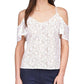 Petites Womens Floral Lace Blouse