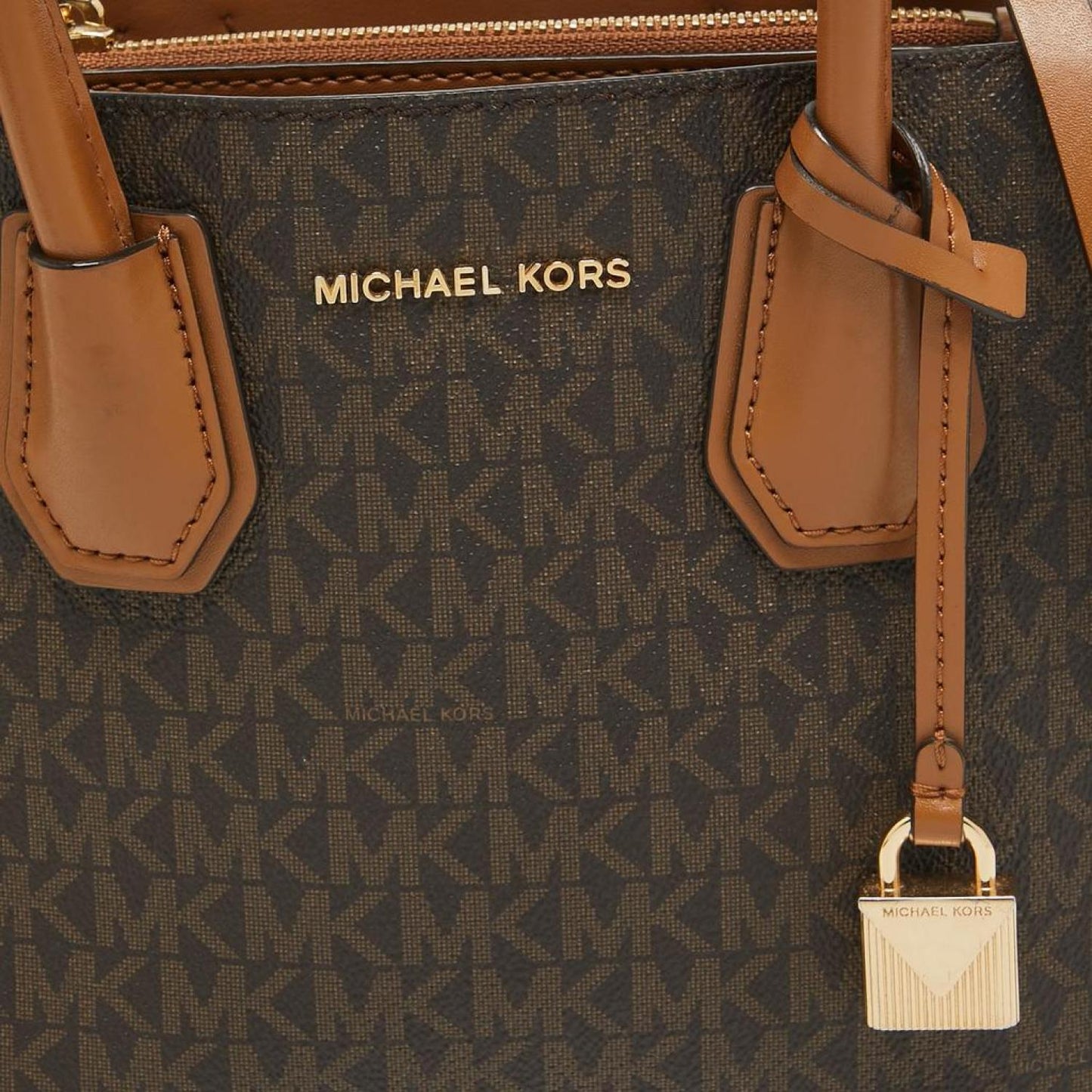 Michael Kors Two Tone Signature Coated Canvas Small Mercer Tote