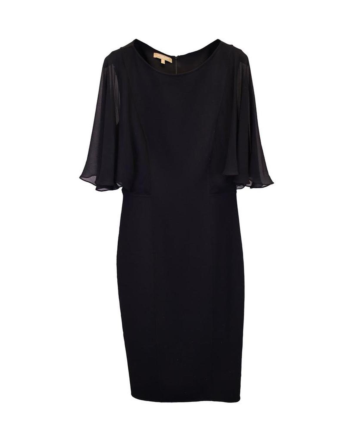 Michael Kors Mid Flounce Sleeve Midi Dress in Black Virgin Wool