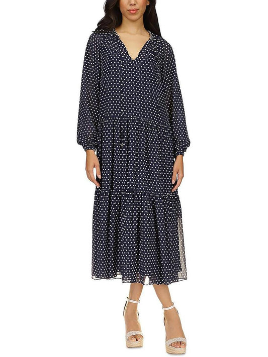 Womens Chiffon Polka Dot Midi Dress