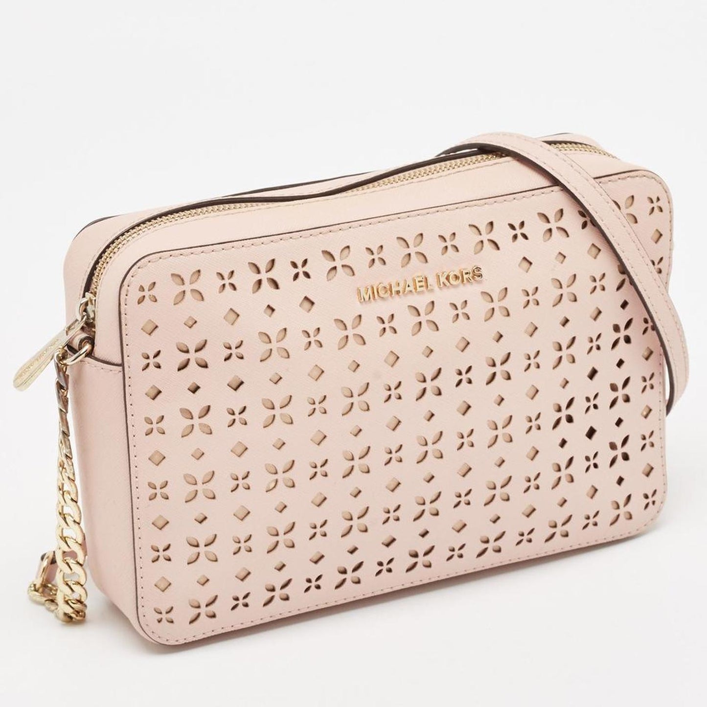 Light Pink Leather Lasercut East West Crossbody Bag