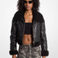 Crackled Leather and Shearling Cropped Jacket