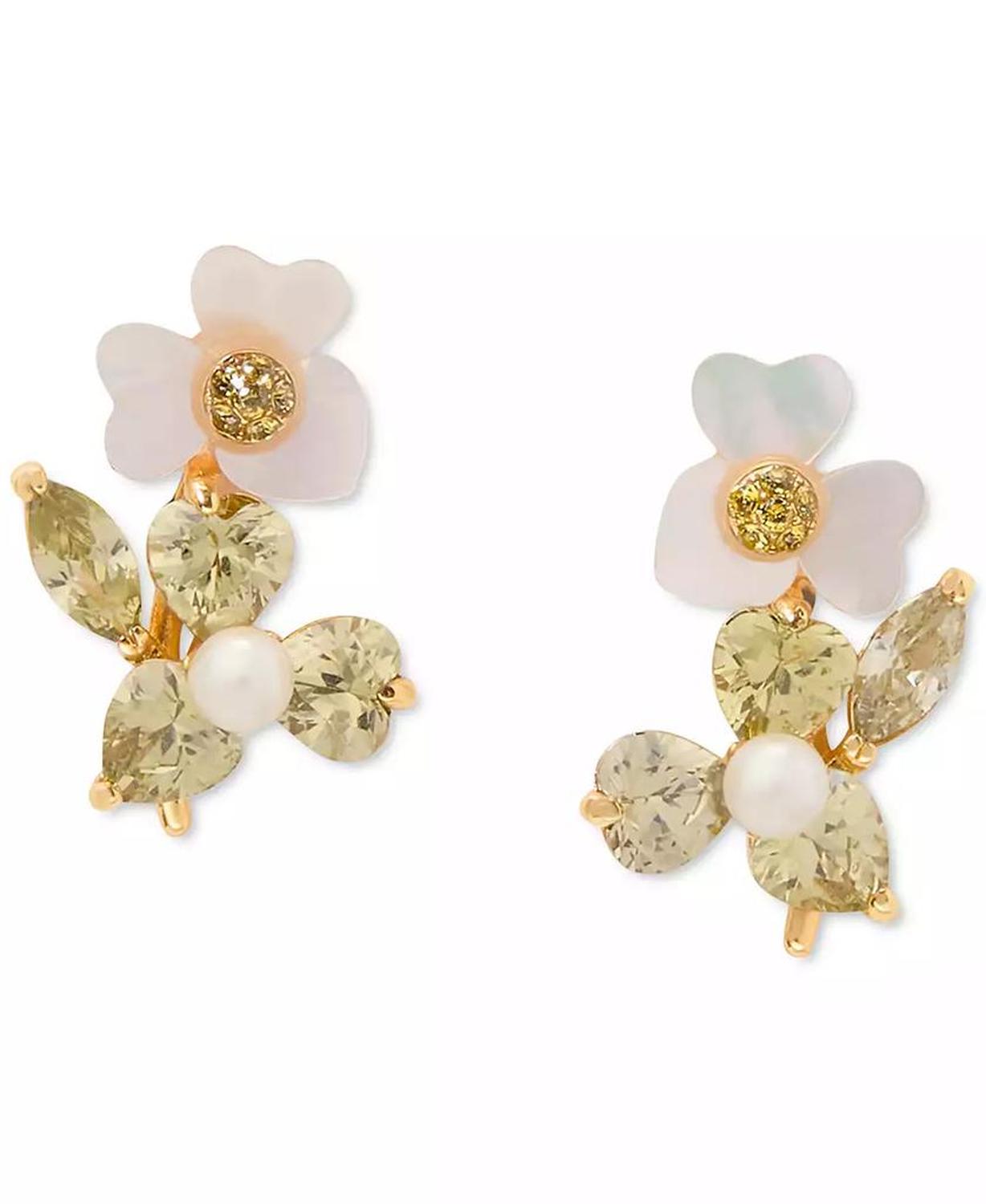 Silver-Tone Cubic Zirconia, Imitation Pearl & Mother-of-Pearl Flower Stud Earrings