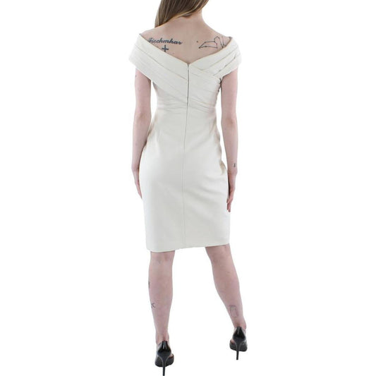 Womens Faux Wrap Bodice Draped Sheath Dress