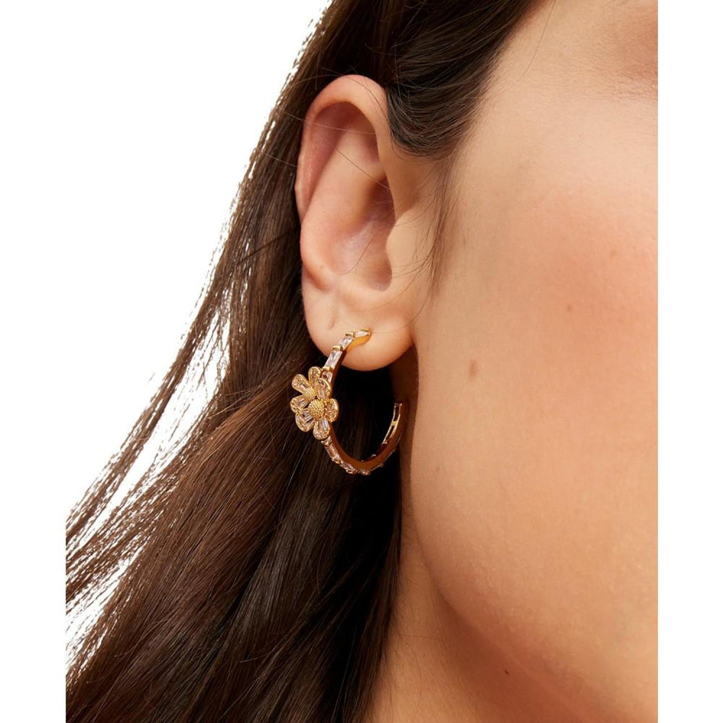 Gold-Tone Fleurette Small Hoop Earrings, 1"