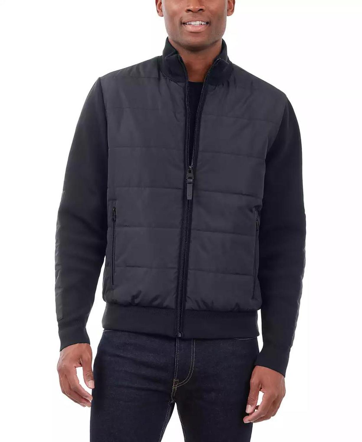 Men's Mixed-Media Knit-Sleeve Puffer Jacket