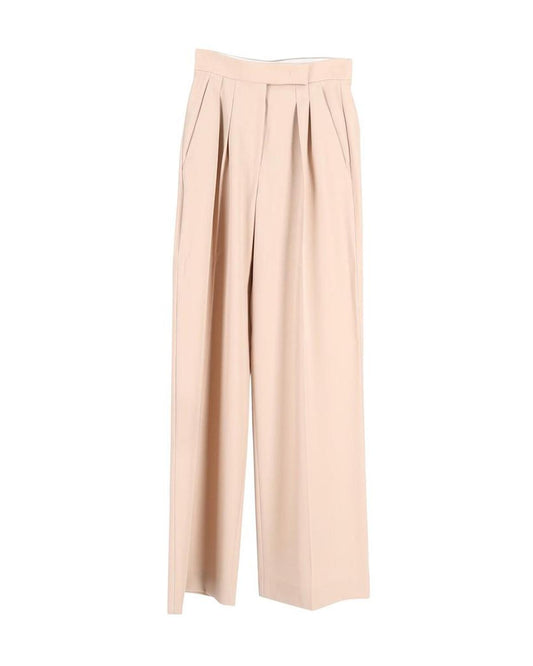 Max Mara Pleated Wide-leg Trousers in Beige Wool