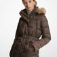 Faux Fur Trim Quilted Belted Puffer Jacket