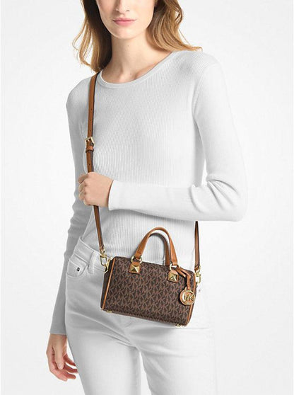 Grayson Small Logo Print Woven Duffel Crossbody Bag