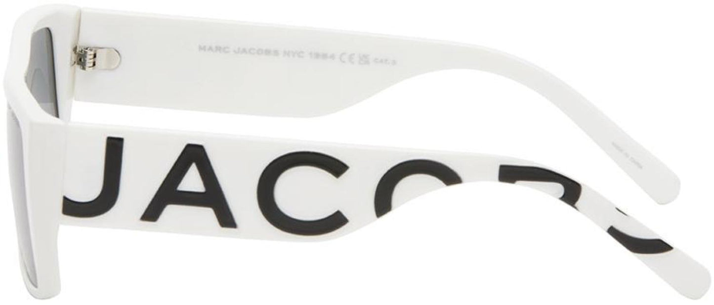 White Text Logo Rectangular Sunglasses