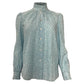 Polka Swiss Dot Ruffled Neck Blouse in Blue Cotton