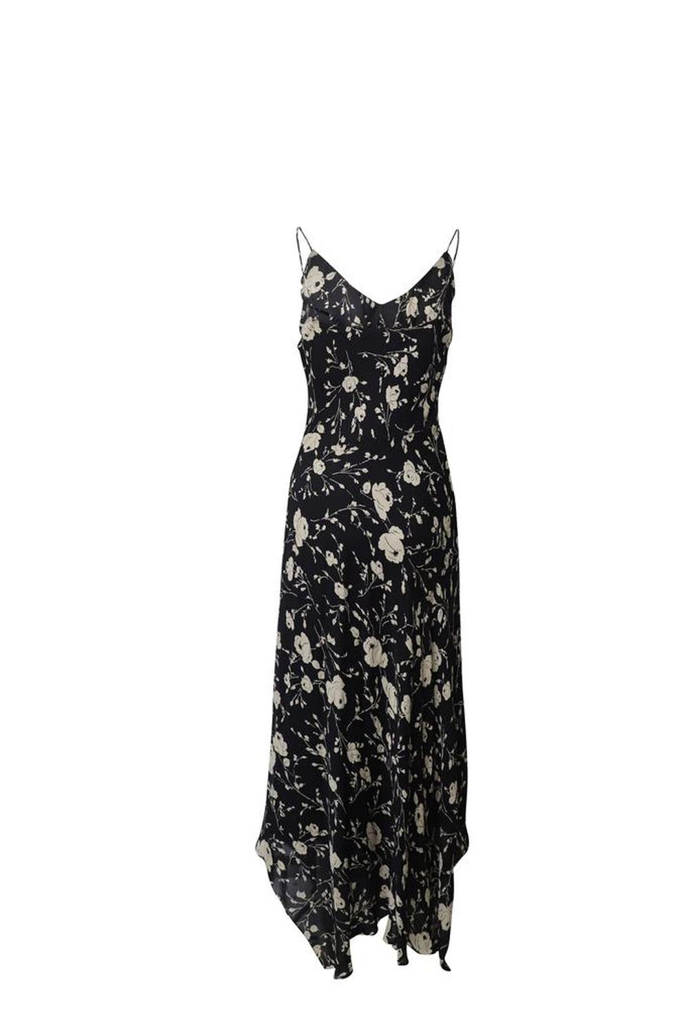 Polo by Ralph Lauren Spaghetti-strap Floral-print Maxi Day Dress in Black Mulberry Silk