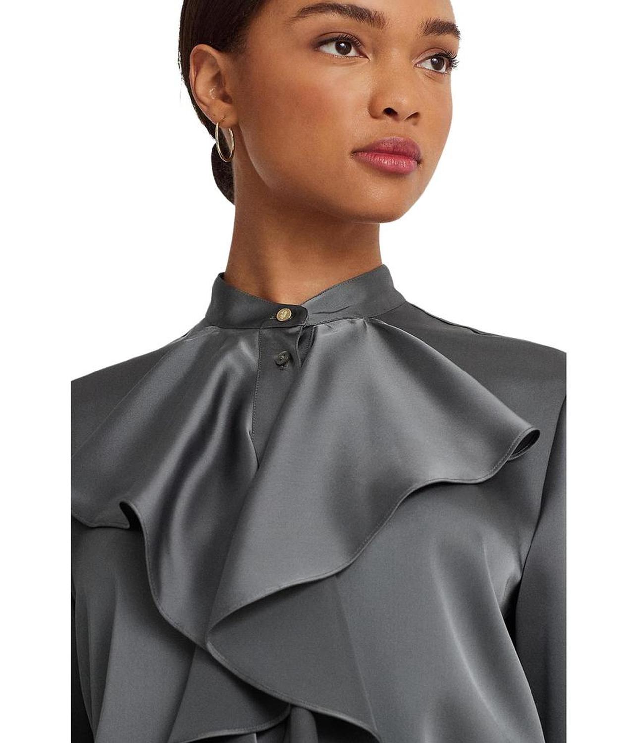 Ruffle-Trim Satin Charmeuse Shirt