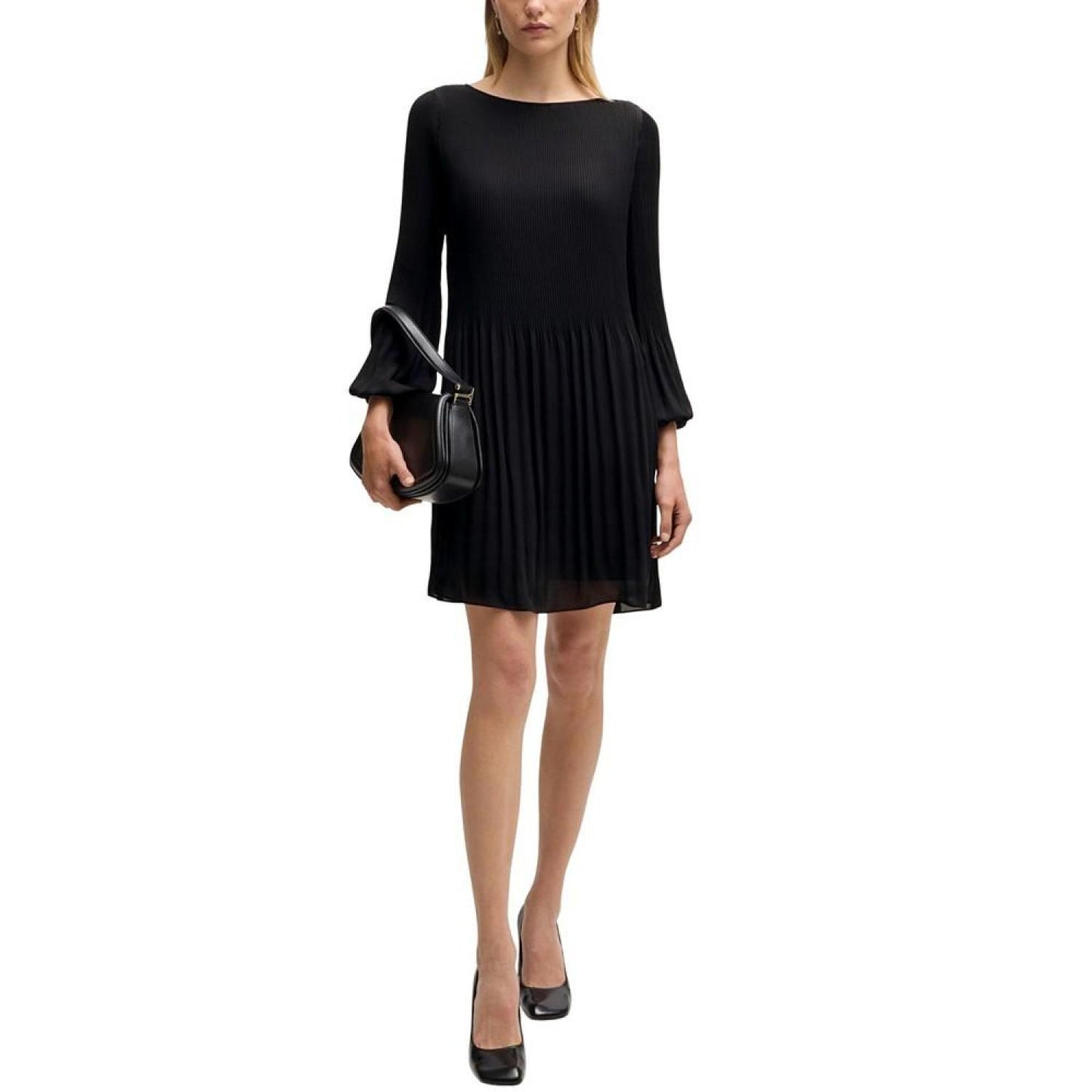 Women's Plisse Pleats Regular-Fit Crew-Neck Dress