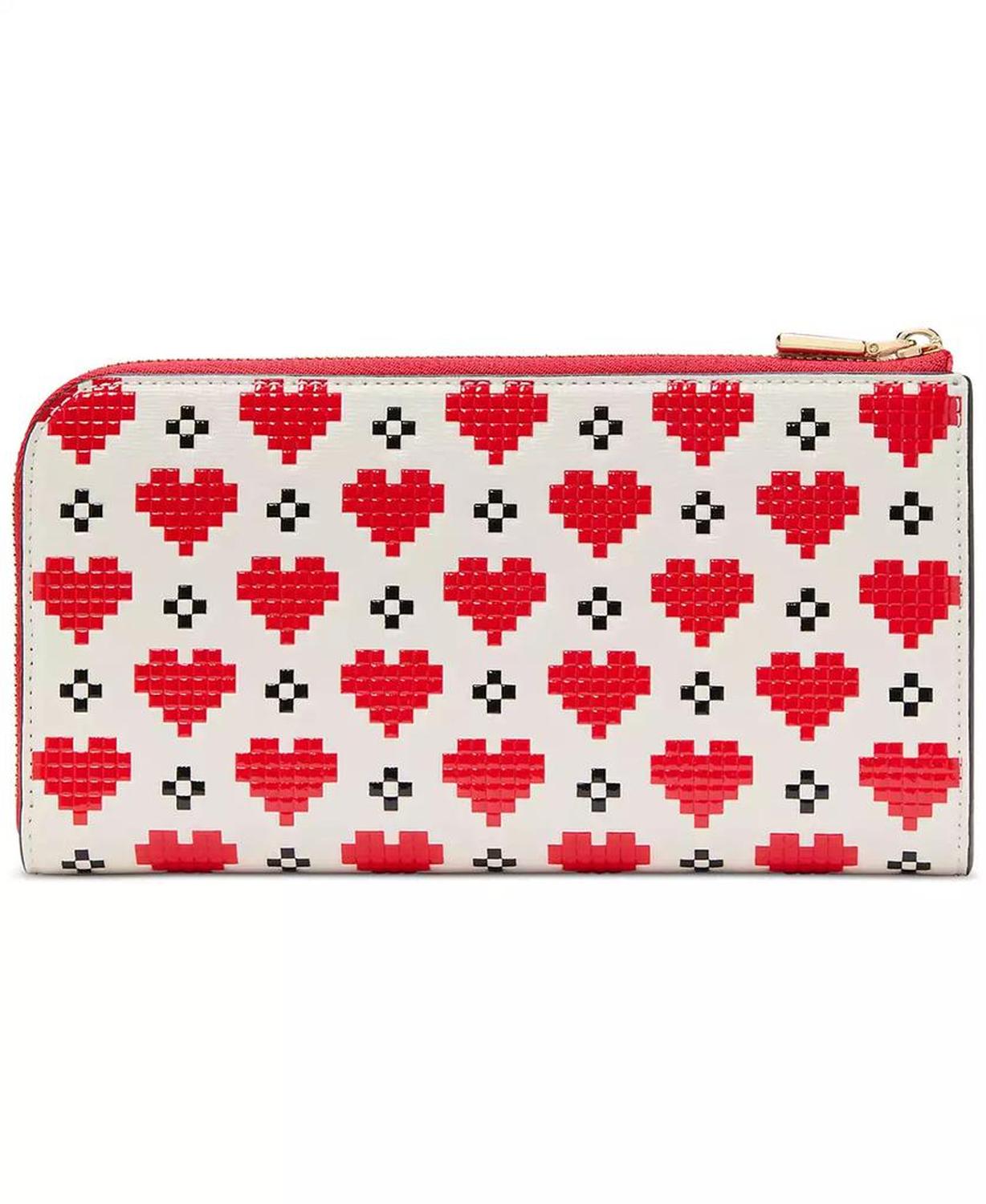 Devin Pixel Hearts Embossed Saffiano Leather Zip-Around Continental Wallet