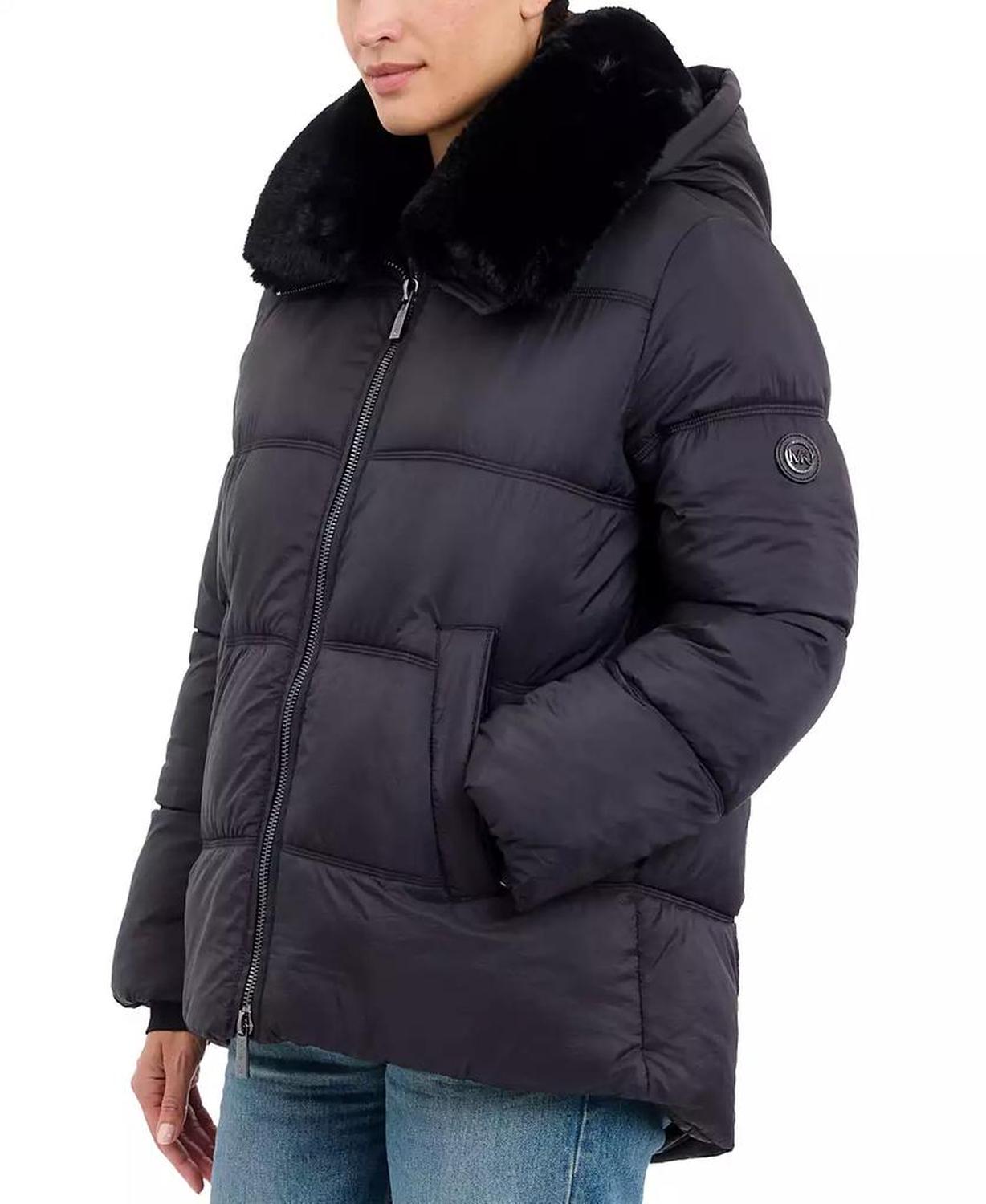 Women's Faux-Fur-Collar Hooded Puffer Coat, Created for Macy's