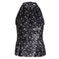 Prada Metallic Halter Top in Black Floral Print Polyester