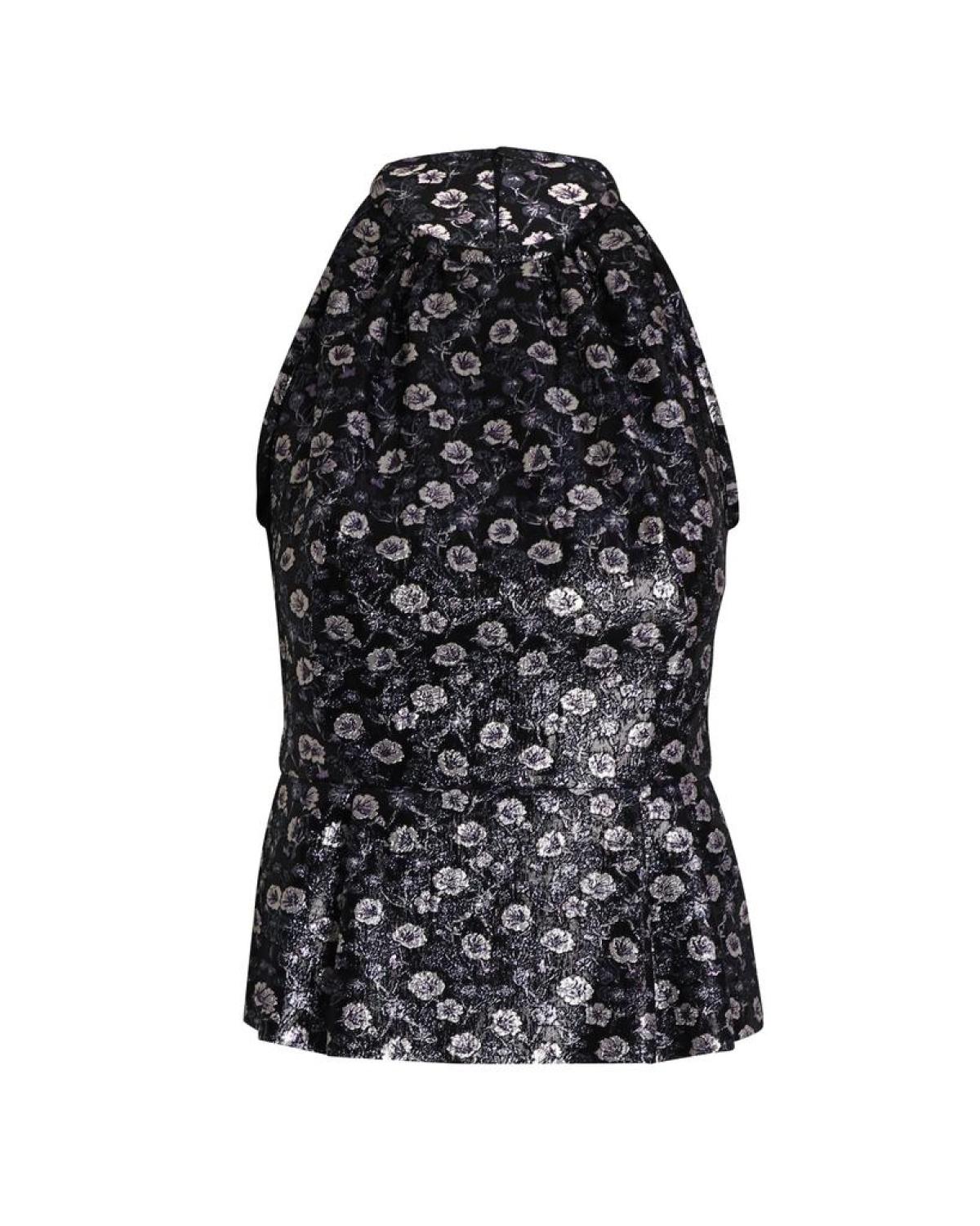 Prada Metallic Halter Top in Black Floral Print Polyester