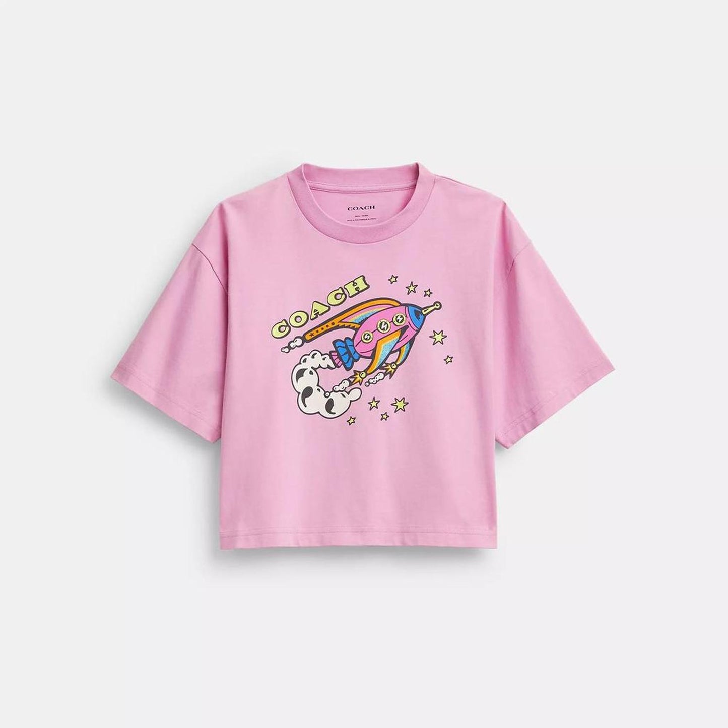 Cosmic Coach Rocket Print Cropped T Shirt In Organic Cotton