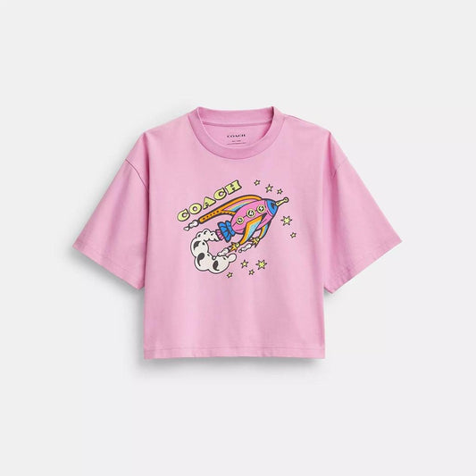 Cosmic Coach Rocket Print Cropped T Shirt In Organic Cotton