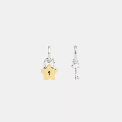 Coach Outlet Star Padlock And Key Mismatch Huggie Earrings